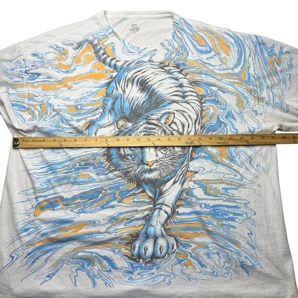 Liquid Blue T Shirt Mens 3XL White Tiger Graphic All Over Front Streetwear Fade - Picture 4 of 8
